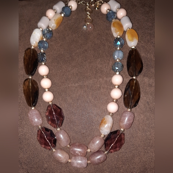 Loft Gemstone multistrand necklace signed crackle quartz faceted crystal beaded - Picture 3 of 15